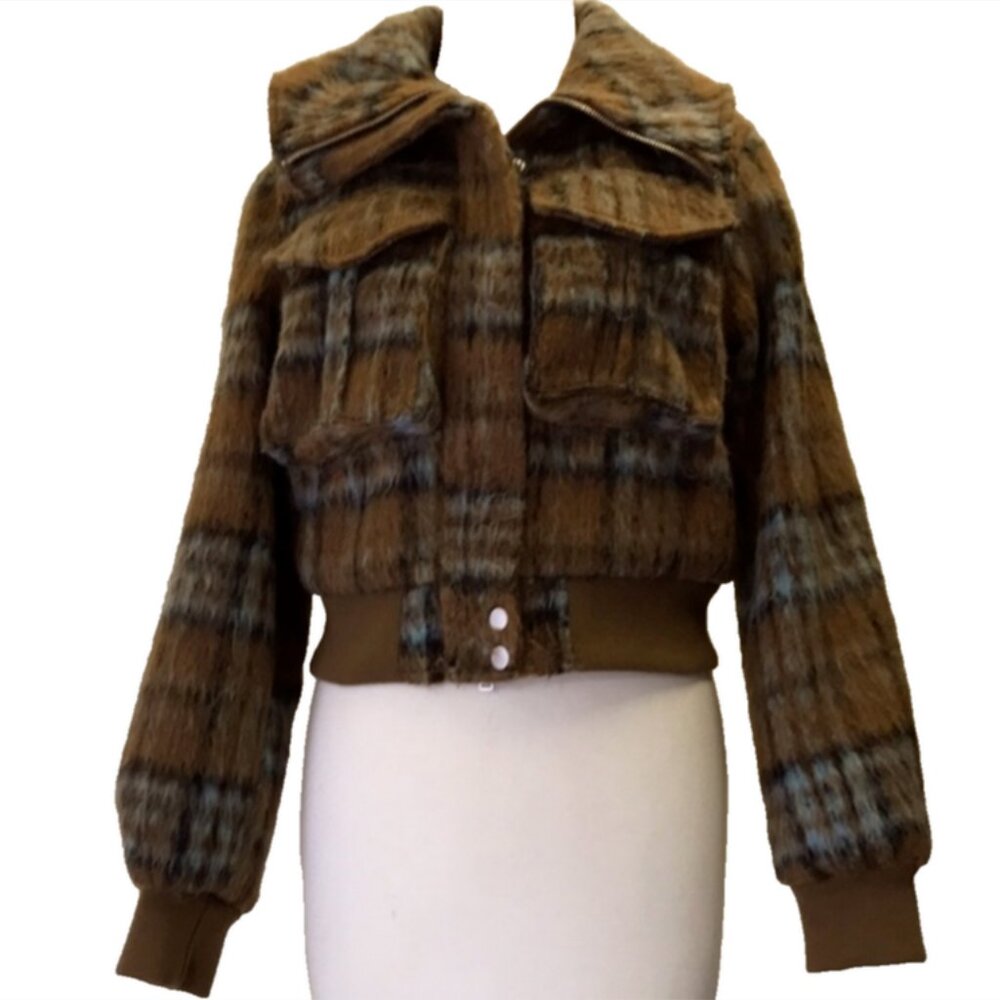 7 For All Mankind Plaid Crop Bomber Jacket